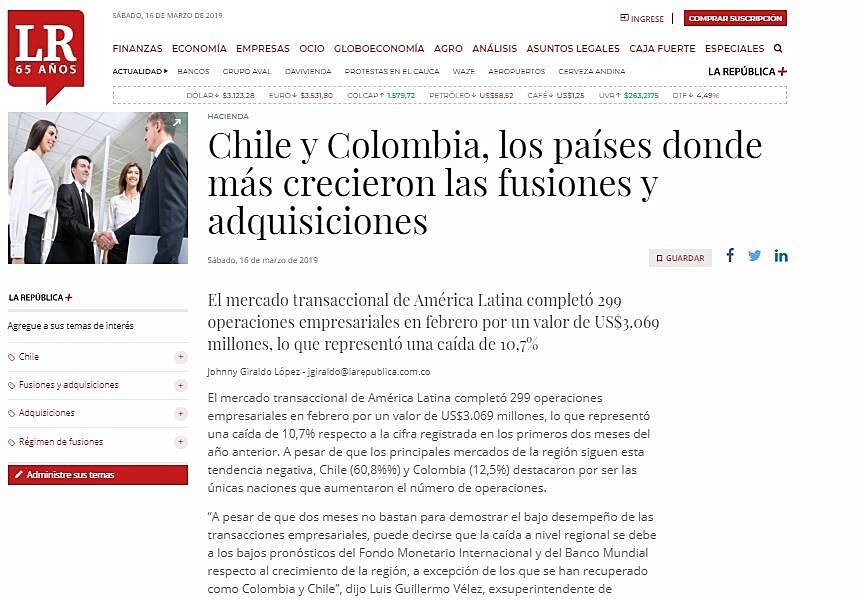 Chile y Colombia, los pases donde ms crecieron las fusiones y adquisiciones